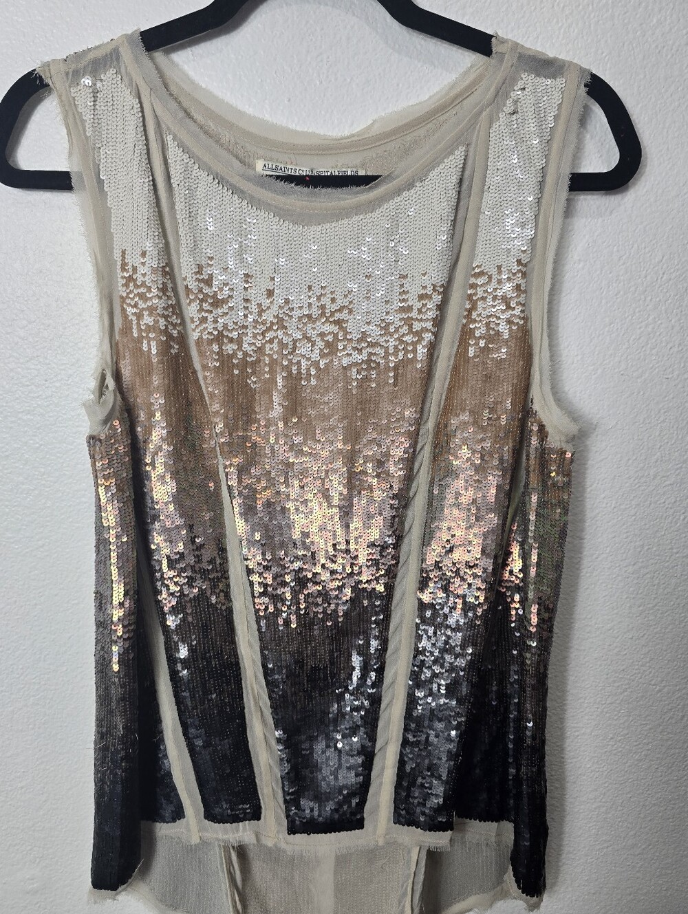AllSaints White and Beige Hand-Embellished Sequin Top - Picture 10 of 10